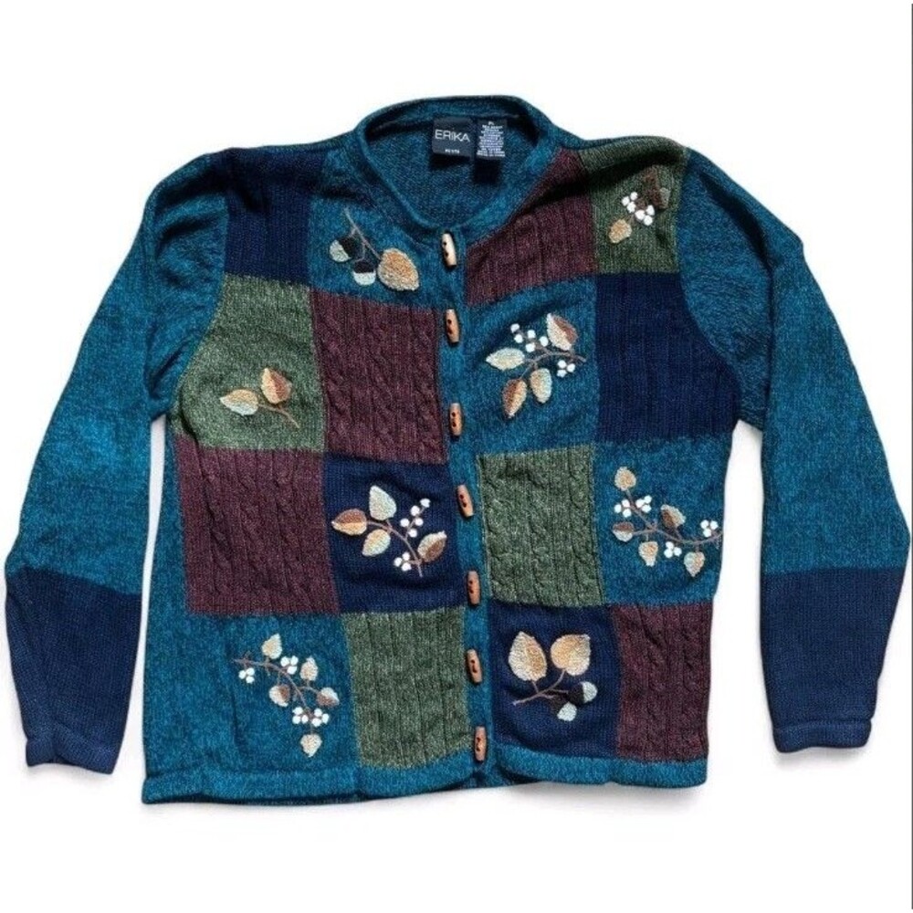 Vintage 90s Y2K Erika Sweater Fall Toggle Button Earth Fairy Women Petite L